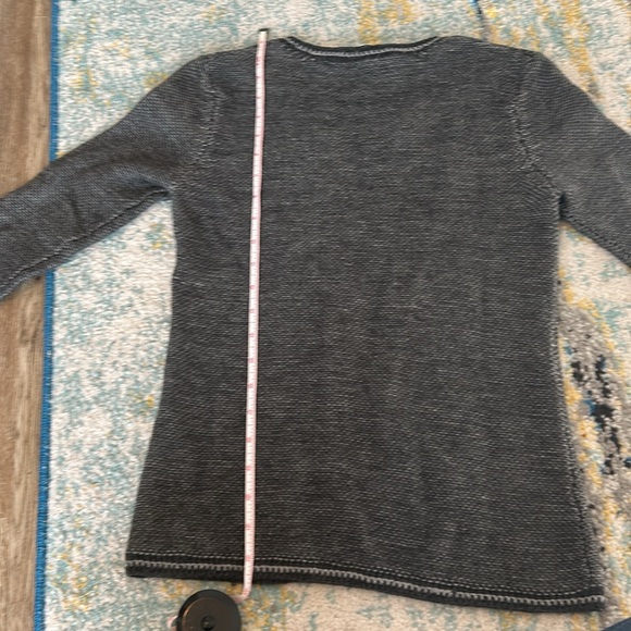 Trina Turk grey merino wool knit sweater with military style button closure. - Picture 10 of 11